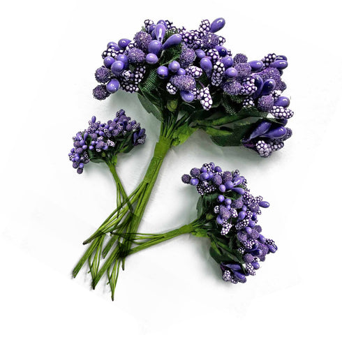 Purple Artificial Pollen Flower Set Of 4 Bunch